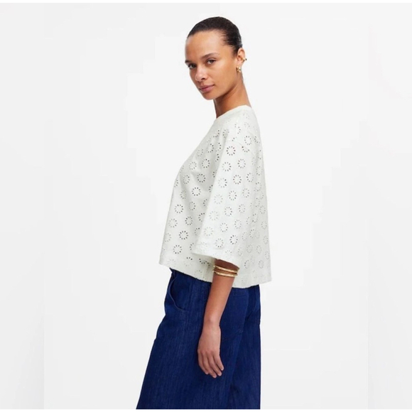 NWT Madewell White Embroidered Wide-Sleeve Boxy Tee Womens Size XS in white - Picture 4 of 5